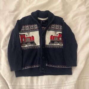 Janie and Jack Navy Holiday Train Cardigan